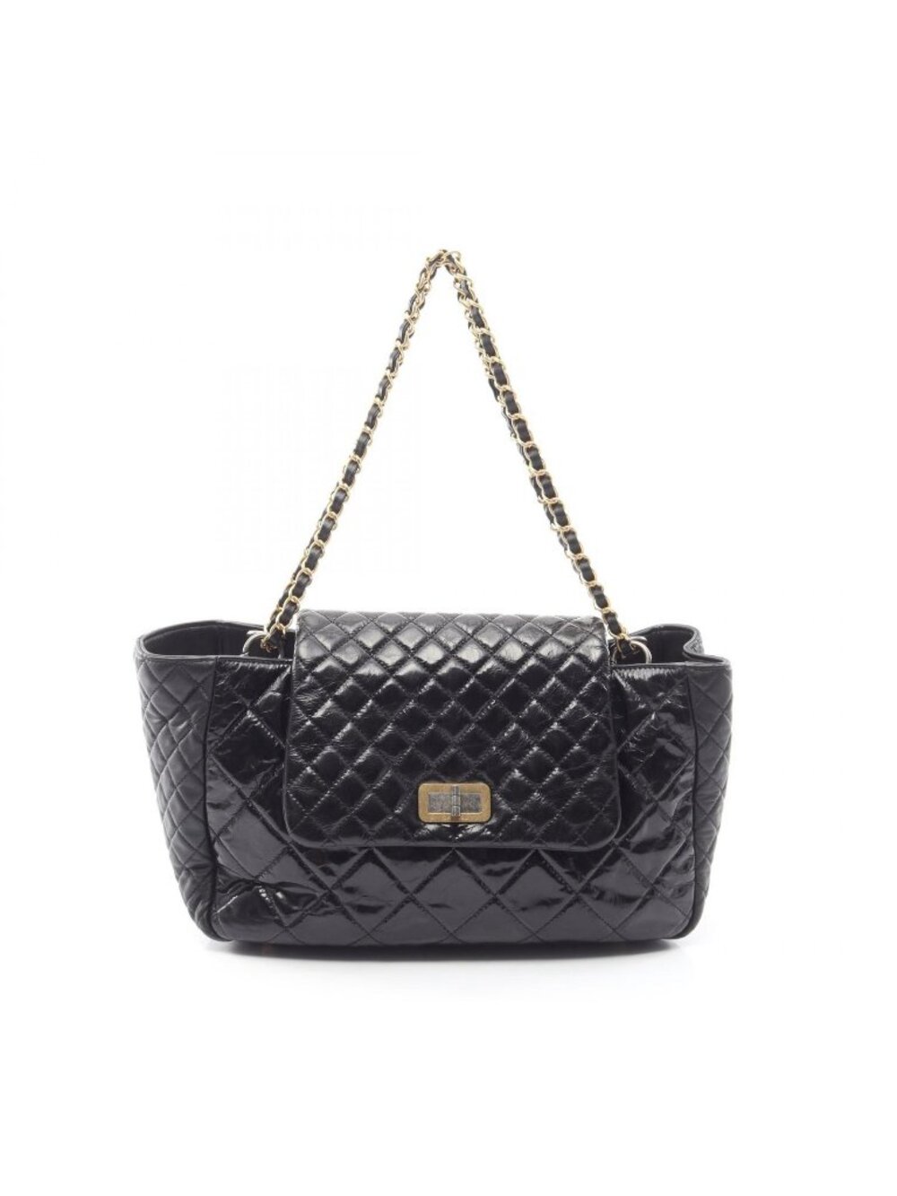 Chanel Shoulder Bag 2.55 Quilted Black Calfskin Lambskin Chain Tote